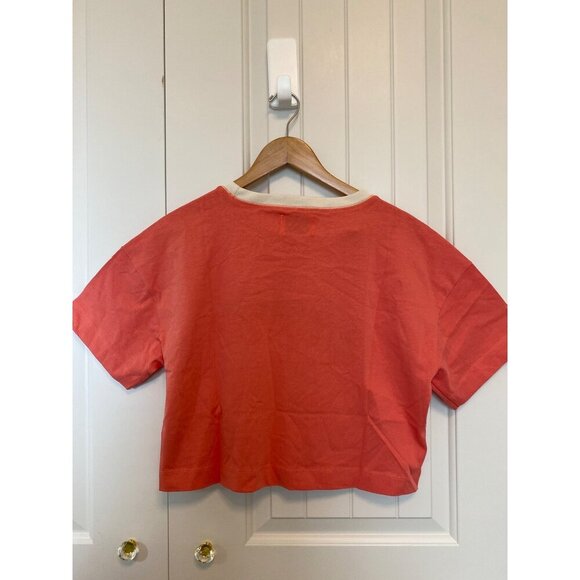 CHNGE Coral Cropped T-Shirt With White Embroidered Logo Size S, NWT - Picture 4 of 10